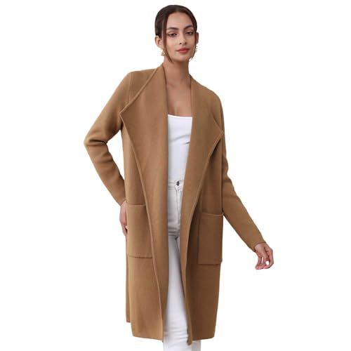 CHICWISH Women Open Front Knit Long Cardigan Patch Pocket Long Sleeve Fall Winter Casual Chunky Coatigan Sweater Coat2