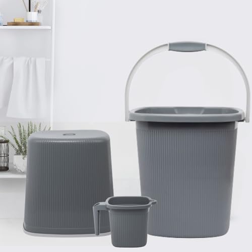 Nasby Combo of 3 pcs Bathroom Accessories Set Plastic Bathroom Set with 25Ltr Plastic Bucket, Small Mug and Big Stool for Home, Kitchen & Bathroom (Dark Grey) (B0DD4C24YB) Amazon Price History, Amazon Price Tracker