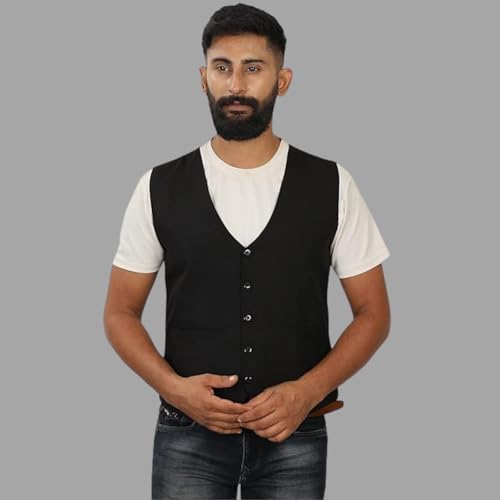 Image of Men's V-Neck Slim Fit Waistcoat - Formal & Casual Single-Breasted Suit Vest | Stylish Wedding, Party & Office Wear | Sleeveless Jacket for Men | koti for man | jodhpuri for men | mens jacket