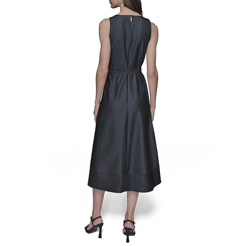 Image of Karl Lagerfeld Women's Sleeveless Jewel Neck Belted A-line Midi Dress