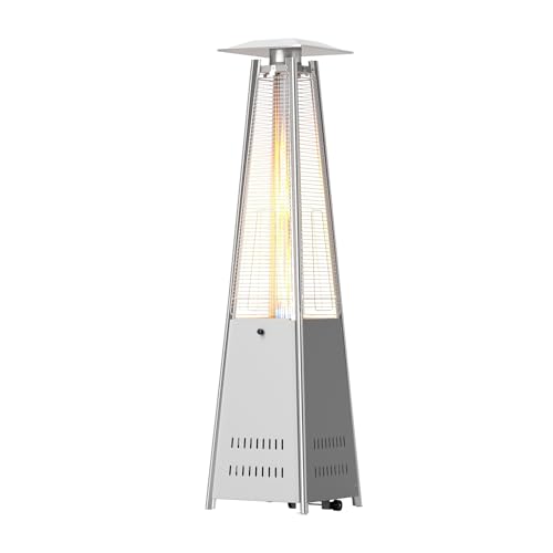 Vilobos Outdoor Patio Heater, Pyramid Standing Gas LP Propane Heater with Wheels 87 Inches Tall 42000 BTU for Commercial & Residential Courtyard (Silver)