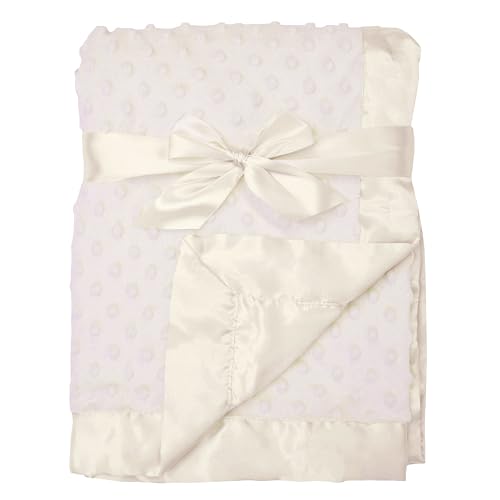 Image of American Baby Company Heavenly Soft Chenille Receiving Blanket (30" x 40"), 2-Layer Design with Minky Dot & Silky Satin, Cream, for Boys and Girls
