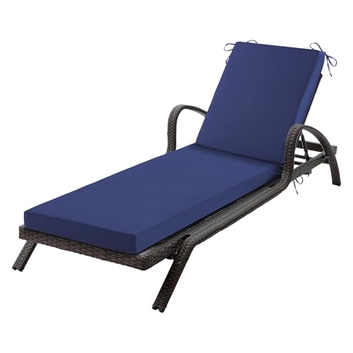 Aegisun Chaise Lounge Cushions Outdoor 72x 21x 3 Inch Waterproof & Fade-Resistant Lounge Chair Cushion Outdoor Chaise Cushion with Removable Cover & Ties for Lawn Patio Pool & Beach Navy Blue