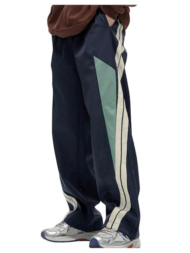 OYOANGLE Boy's Striped Side Colorblock Cargo Pants Elastic Waist Straight Leg Baggy Sweatpants Parachute Pants with Pockets - Main Image