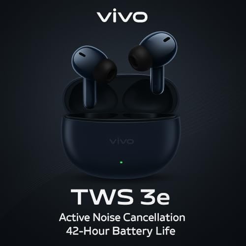 Image of Vivo TWS 3e Wireless Earbuds, Up to 42H Playtime, IP54 Water Resistant, Dual Device Connection, 3 Hours Playback in 10 Minutes, Touch Controls, 5.3 BT, 88ms Low Latency for Gaming (Dark Indigo)