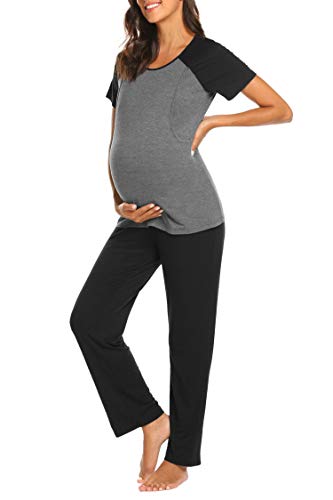 Ekouaer Women's Maternity Nursing Pajamas Set Soft Short-Sleeved Breastfeeding Tops and PJ Pants