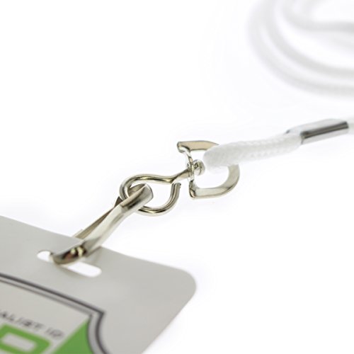 Bulk 100 Pack - Premium Round Id Badge Neck Lanyards For Card Holders And Name Tags - 36 In Non-Breakaway Heavy Duty Cord & Secure Metal Swivel J Hook Clip By Specialist Id (White) #TOP4