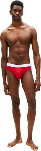 Tommy Hilfiger Herren 3er Pack Unterhosen Hip Briefs mit Logobund, Mehrfarbig (Th Wht/Med Red/Dsrt Sky), M 3