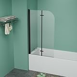 BARONAGE Folding Tub Shower Door 34' W x 58' H, Frameless Bathtub Shower Doors with 1/4' (6mm) Tempered Glass, Half Shower Glass Door for Tub, Matte Black