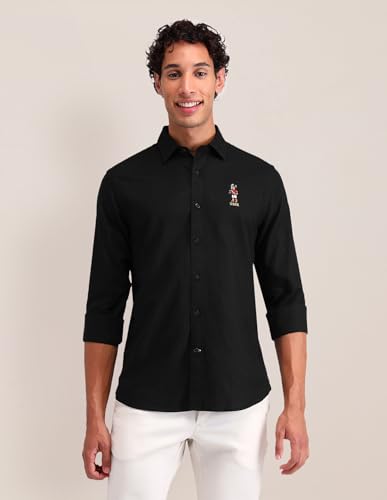 Image of U.S. Polo ASSN. Solid Tailored Fit Shirt for Men - 100% Cotton, Breathable & Comfortable, Full Sleeves Casual Shirt for Men