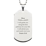 SOFEELSTORE Engraved Silver Dog Tag Mum Psalm 32:8 Inspirational Gifts for Mothers Day, Birthday, Christmas - Unique Guidance and Watch Over YouToolStrip
