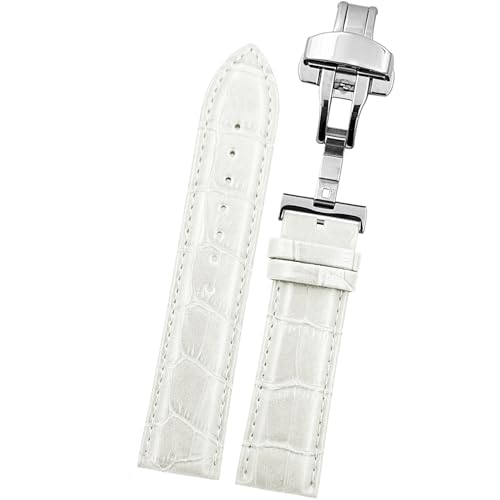 DBLACK ''HOOK'' Leather Watch Strap with Butterfly Lock, Bamboo Design Pattern Full Padded Watch Belt // For 18mm, 20mm, 22mm, or 24mm Watch Band (Choose Your Size & Color) (White, 20mm)
