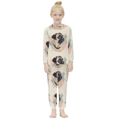 Cute Dog Breed Pug And DogGirls Pajamas, Long-sleeved Casual Pajamas And Home Clothes7-9Y（120cm）