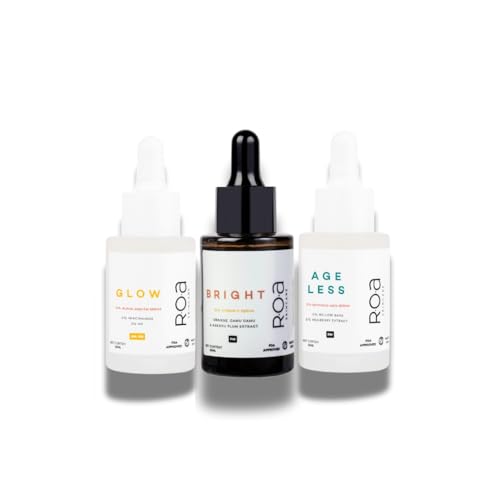 Image of R.O.A Skincare face serum trio for Bright and Glowing skin | Power of 15 active ingredients in 3 face serums for youthful glowing skin