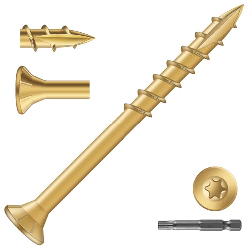 Image of #8 x 2 Inch Deck Screws (116Pcs) 1lb. Exterior Wood Screws. Carbon Steel, Tan, Flat Head, Rust Resistant epoxy Coated, with T25 Star Bit