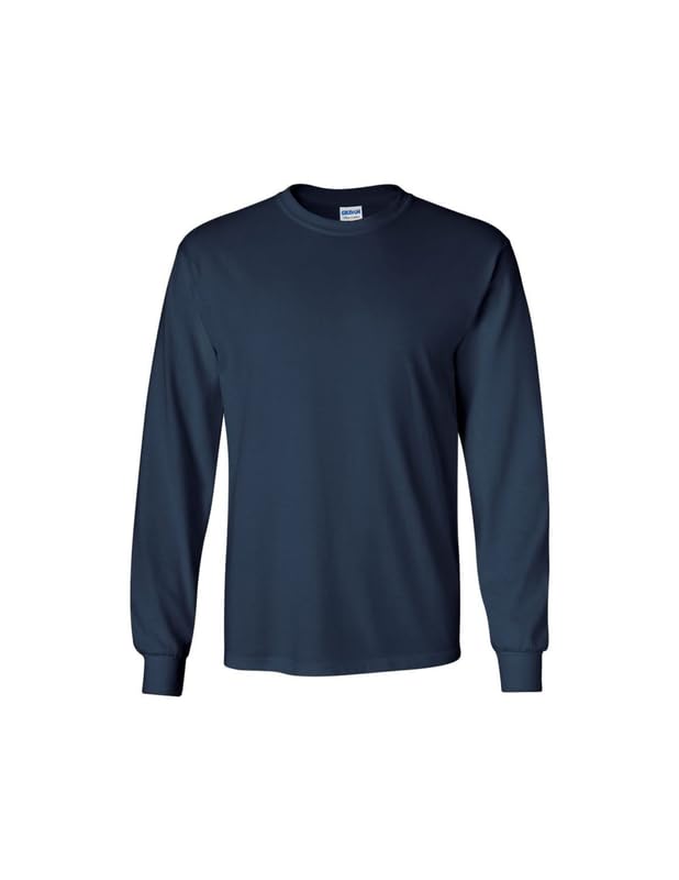 T-shirt manches longues homme marine haut basique uni col rond coton