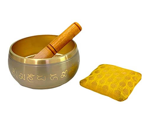 Image of Brass Sound Singing Bowl for stress relief Meditation with striker stick Bell Sound (5 inchX3 inch Grey)