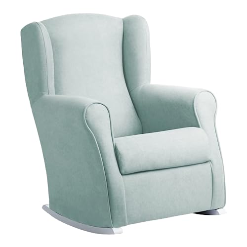 Genérico Sillón Butaca balancín/Mecedora Lactancia - tapizado Antimanchas - Pata Lacado Blanco (Agua Marina)