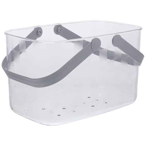 Amosfun Cesta de Ducha Portátil Asas Resistentes, Plástico Transparente Orificios de Drenaje y Ventilación, Cesta Pequeña para Almacenamiento de Cosméticos y Artículos de Color Aleatorio