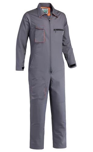 Yukirtiq Homme Combinaison de Travail Mecanicien Salopette Cote Fermeture éclair Combinaison Bleu de Travail, Gris, M