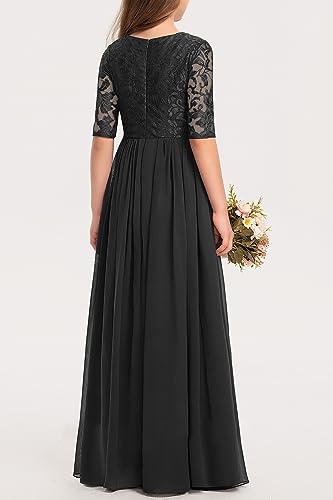 HOSIKA Flower Girls Dress Elegant Vintage Lace Chiffon A-Line Formal Birthday Wedding Party Floor Length Dress 6-13 Years4