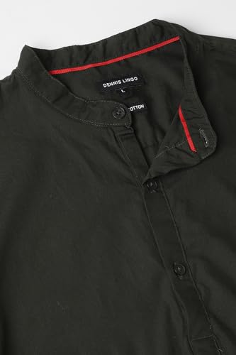 Image of Dennis Lingo Men's Cotton Solid Slim Fit Mandarin Collar Full Sleeves Casual Shirt