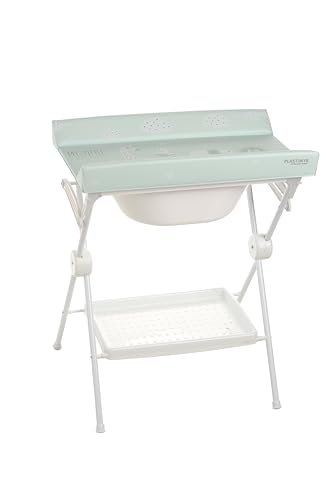 PLASTIMYR Bañera Cambiador Bebe Plegable LEA - Cambiador con Bandeja Organizadora y Patas Antideslizantes – Bañera Plegable Bebé Viaje Seguro y Compacto - Menta