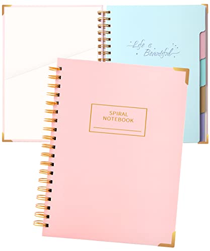 Hardcover Spiral Notebook With Tabs 8"X10" Large Spiral Lined Journals For Women With Dividers 240 Pages College Ruled Composition Notebook 5 Subject Notebooks For Work, Back To School, Gifts, Pink #TOP1
