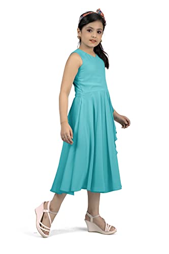 Image of Fashion Dream Girl's Calf Length Asymmetric Solid Dresses (Sky 11-12 Year)