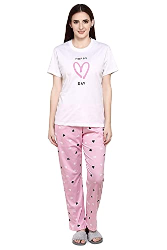 Image of Evolove Women's Cotton Round Neck Short SleevesNight Suit Set /Top Pyjama Set Super Soft Comfortable (Nightsuit-Round-HS-4)