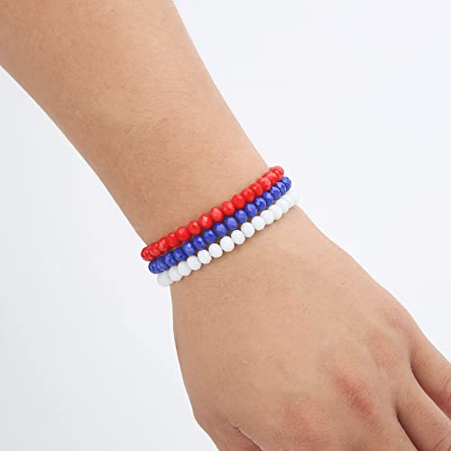 IDesign 2 Set USA American Flag Bracelet Set Red Blue White Beads Stretch Bracelet Set Patriotic 4th Of July Independence Day Gift4