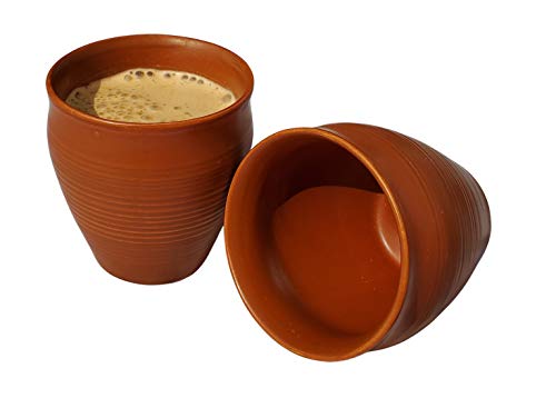 Pure Source India Clay Tea Kulhad Coffee Mugs - 4 Pieces, Brown, 200ml