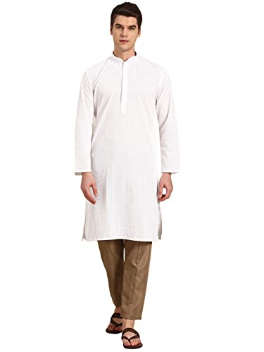 Image of Rajubhai Hargovindas Men Pure Cotton Chikankari Embroidered Straight Kurta