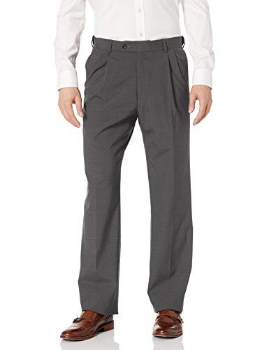 Palm Beach Men's Expander Pleated Dress Pant, Grey, 36W Regular