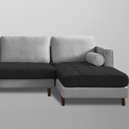 Image of Lezra RHS 4 Seater L Shape Sofa Set for Living Room (Black Grey Fabric) Premium Fabric Sofa