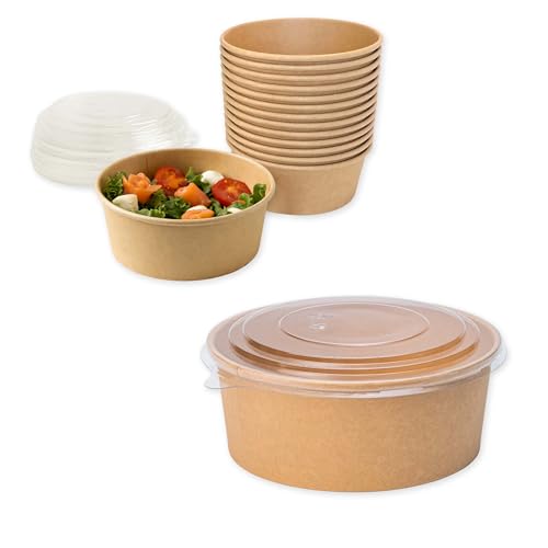 ECOPICNIC Ciotole per Insalata in Carta Kraft con Coperchio PP 750 ml - Confezione da 50 Pezzi | Contenitori Monouso Ecologici per Insalate, Poke Bowl, Cibo da Asporto