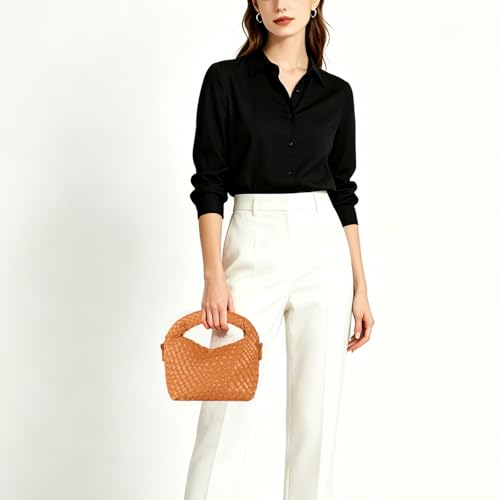 Image of Woven Crossbody Bag Small Tote Cute Purse for Women,Top Handle Handbag Pu Leather Shoulderbag with Detachable Strap