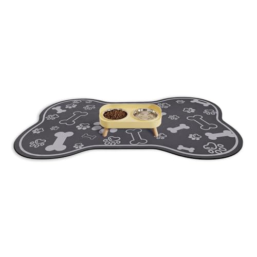 Dog Feeding Mat – Super Absorbent Quick Dry Non-Slip Pet Placemat for Food & Water – Cute Bone Shape, Easy Clean Muddy Paw Mat for Kitchen, Large Dogs & Puppies