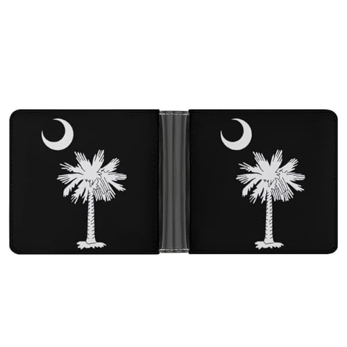 South Carolina Palm Tree Moon Funny Billfold Wallet Credit Card Holder Slim Passcase Pouch Purse for Men Women