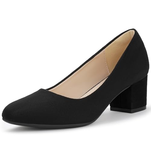IDIFU Black Suede Women's Chunky Block Heels 8