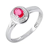 Beydodo Anillo Boda Mujer de Oro Blanco 14 K con 4 Garras Oval con Rubí Creado de 0.3ct y Moissanita, Anillo de Compromiso Plata Rojo de Matrimonio Mujer, Talla 7(47mm)