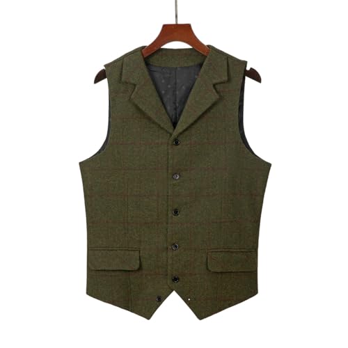 Mens Casual Plaid Suit Vest Tweed Slim Fit Waistcoat for Wedding Groomsmen3