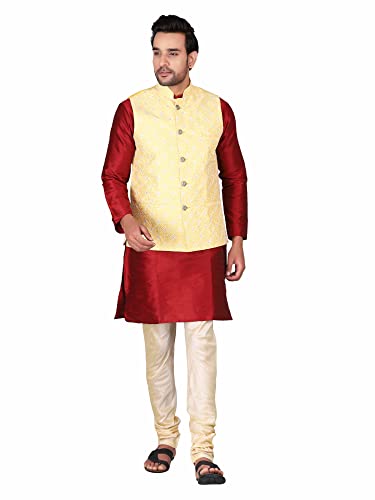 Image of Sadree Silk Men's Kurta Pajama Waistcoat or Nehru Jacket Set