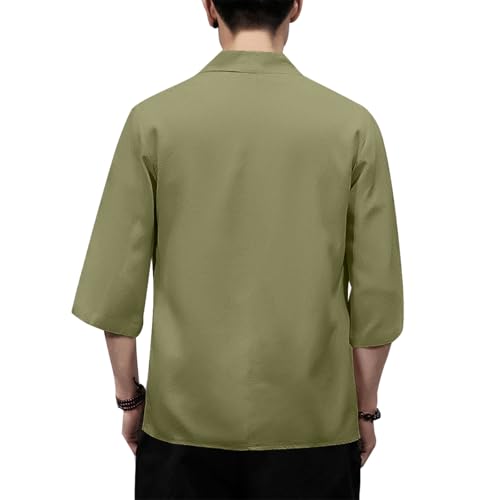 Image of PRIJOUHE Men's Kimono Jackets Cardigan Lightweight Casual Cotton Blends Linen Seven Sleeves Open Front Coat Outwear