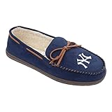 FOCO MLB Unisex Primary Logo Shearling Lined Moccasin Slippers (Boston Red Sox, 9-10)