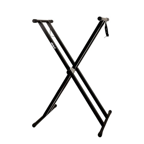 Image of Akkord Double X Adjustable Keyboard Stand for 61-Keys Keyboard - Foldable, Heavy-Duty Steel Frame, Non-Slip Rubber Caps, Secure Locking Pin, Height Adjustable for Digital Piano & MIDI Keyboards