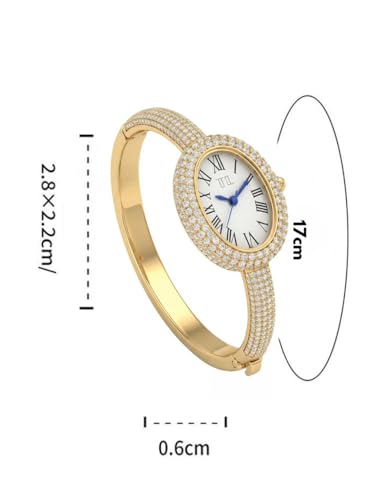 Image of TAKSH Jewels Elliora Luxe | Diamond-Encrusted Gold Bangle Watch | Roman Numeral Oval Dial