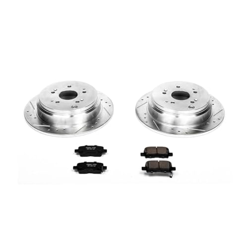Image of PowerStop Rear Brake Kit for Honda Odyssey 2002-04 - Drilled and Slotted Disc Rotors with Carbon-Fiber Ceramic Brake Pads Replacement, K5502