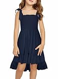 DOKOTOO KIDS Girl Dresses Summer Sleeveless Ruffle Bowknot Strap Beach Dress Blue Size 10-11 Years Old