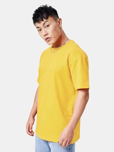 Image of crazymonk Oversized Baggy Fit Drop Shoulder Half Sleeves Round Neck Solid Pure Cotton T-Shirt for Men